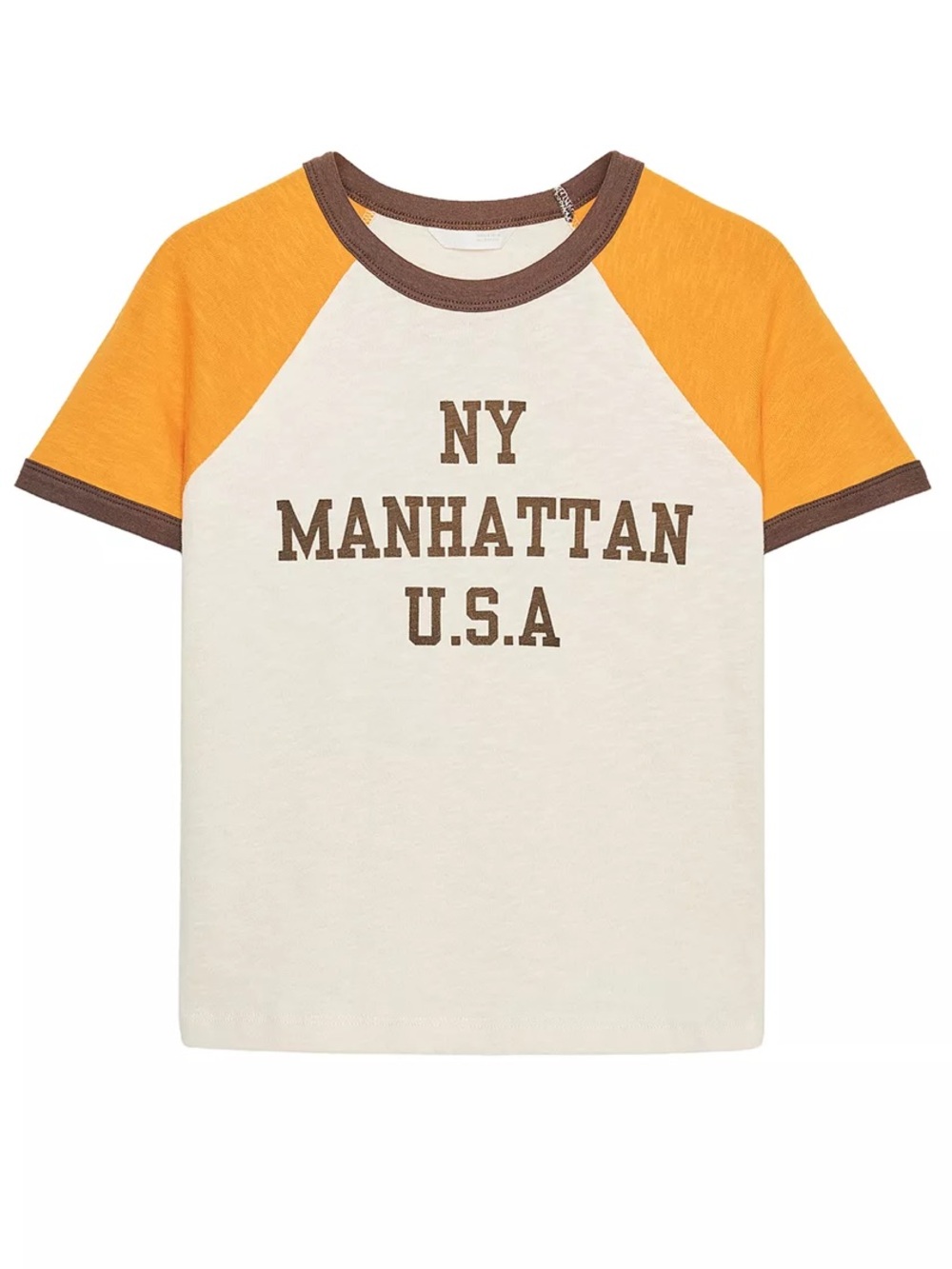 Zara NY Manhattan USA Cropped Raglan Baby Tee Size M Fits XS/S